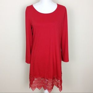 The Lady in Red  Miyang Red Dress W/Lacey Trim  L
